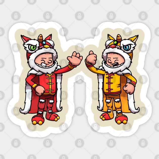 2 Characters Wearing Lion Dance Costumes Sticker by TheMaskedTooner